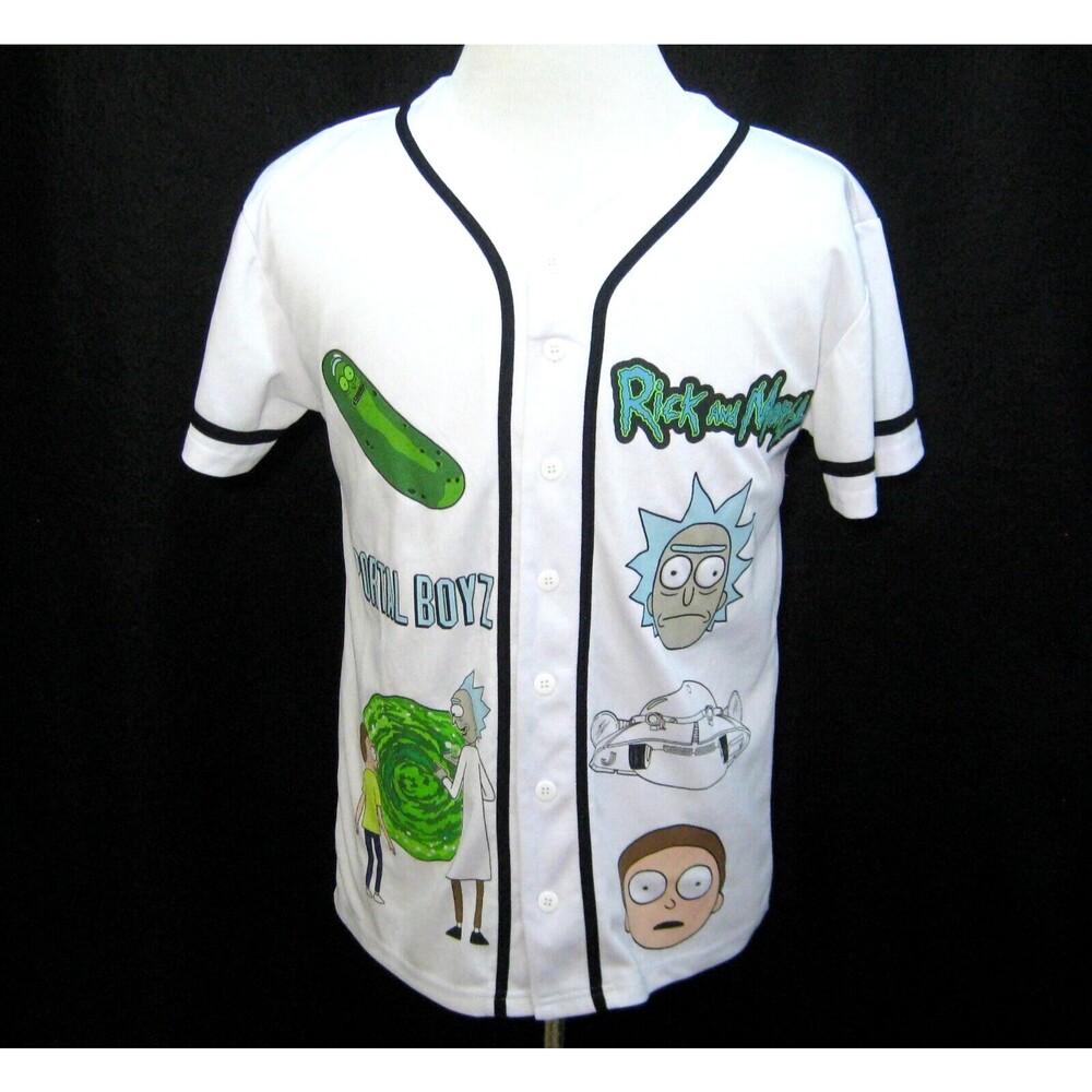 RICK & MORTY Men's (Size Medium) White Short Sleeve Button Front Shirt Cartoon